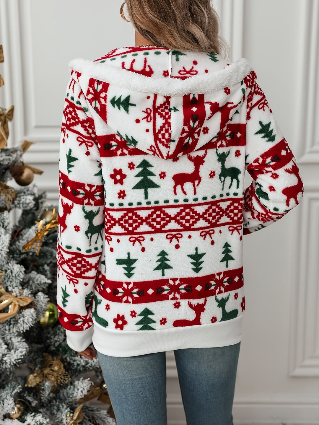 Przytulny Christmas z kapturem kardigan na zamek