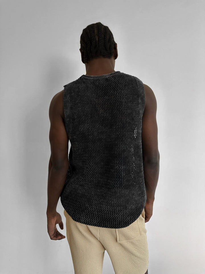 Oversize Washed Knit Tanktop - Czarny