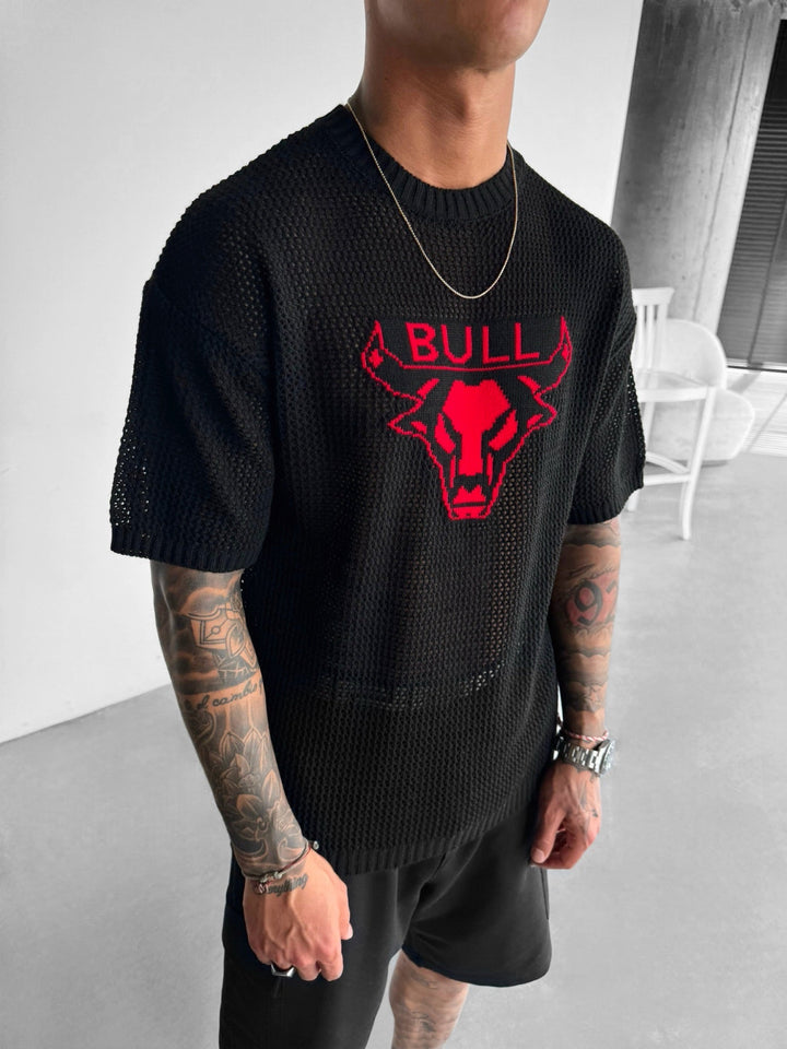 T-shirt Oversize Bull - Czarny i Czerwony