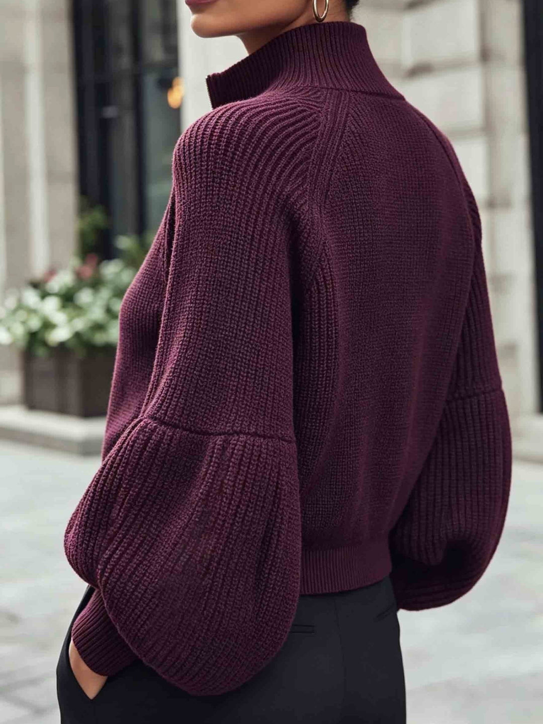 Zip-Up Puff-Sleeve kardigan