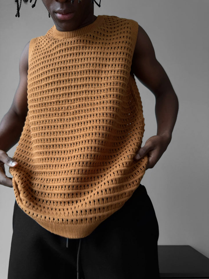 Oversize Grid Tanktop - Ciemny Brąz