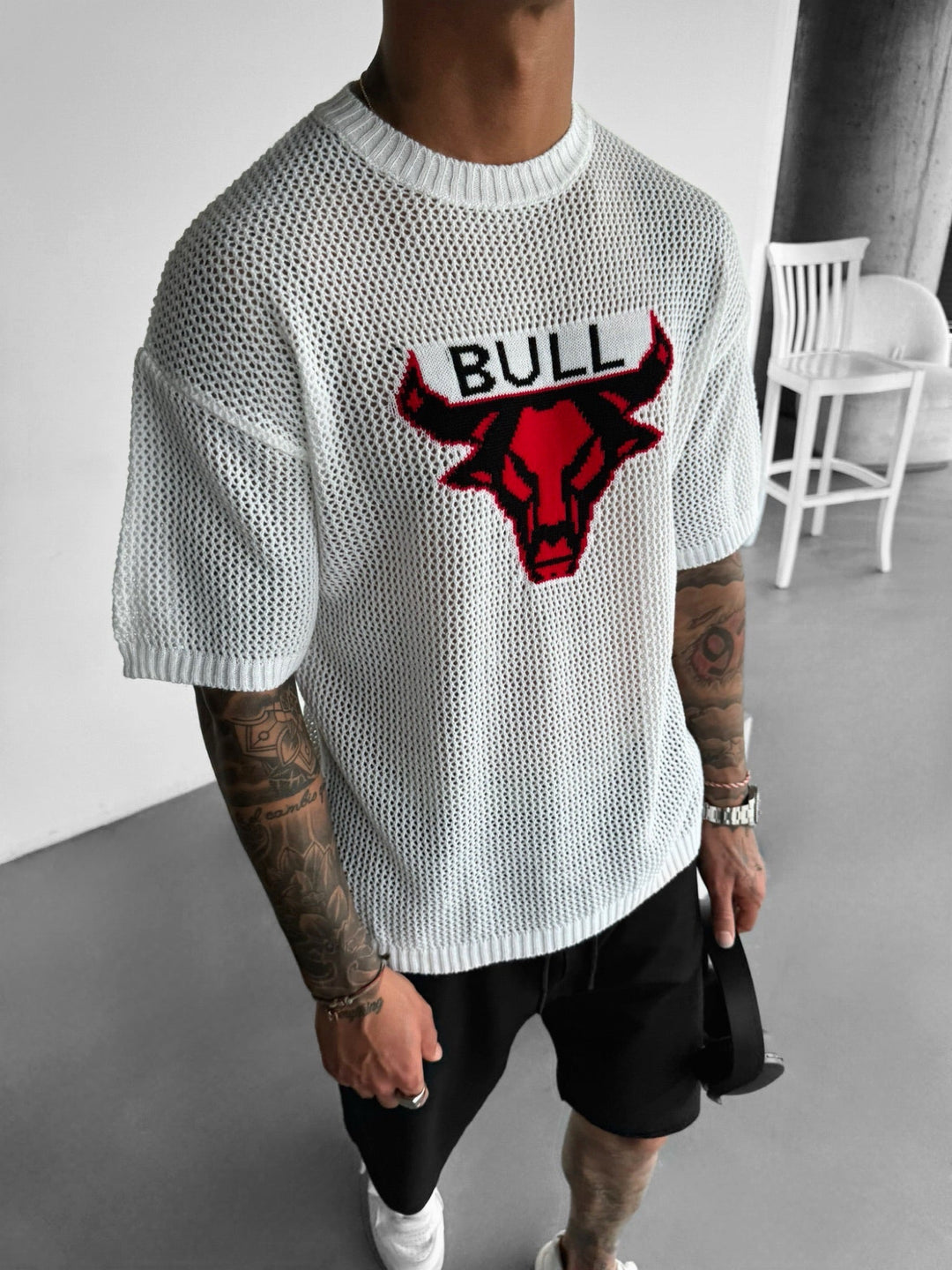 Oversize Bull Knit T-Shirt - Biały