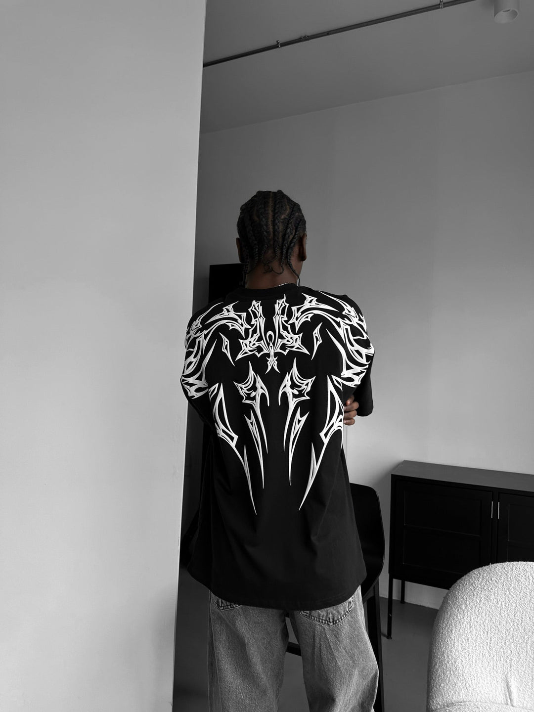Oversize Mafia Tribal T-shirt - Czarny