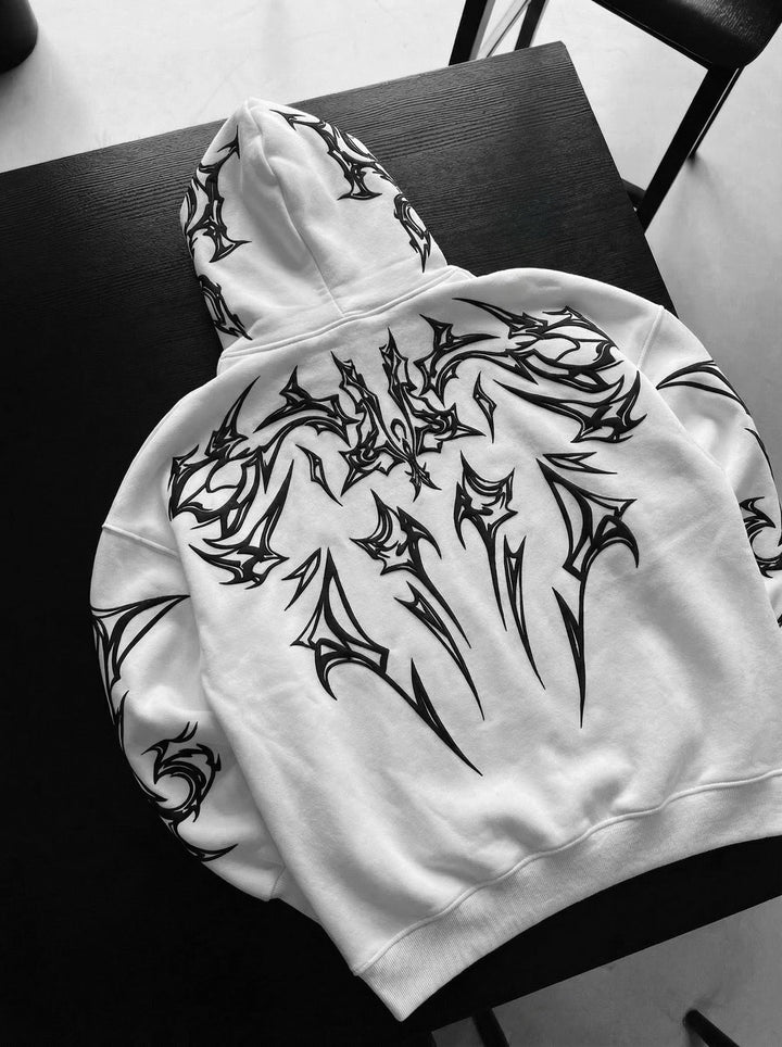 Oversize Mafia Tribal Hoodie - Biały