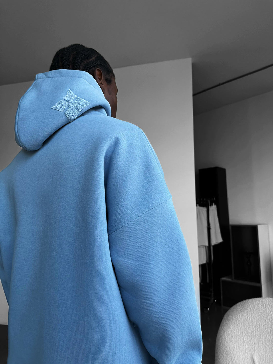 Oversize Szczegółowy Hoodie - Wyblakły Dżins