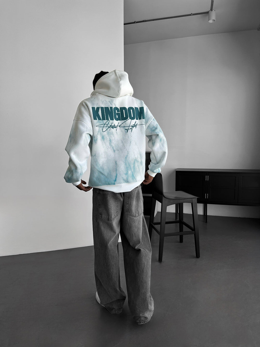 Hoodie Oversize Królestwo - Ecru i Turkus