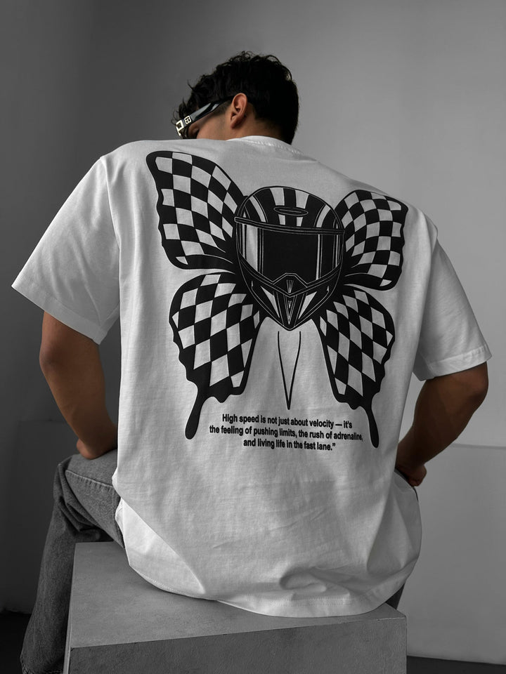 T-shirt Oversize z Motywem Motyla - Ecru