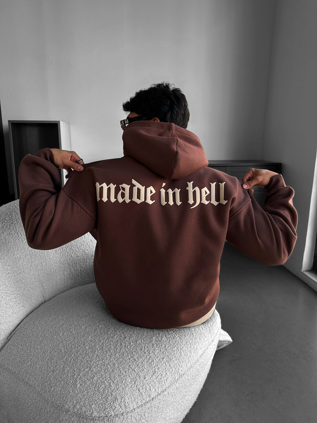 Oversize Made in Hell Hoodie - Brązowy