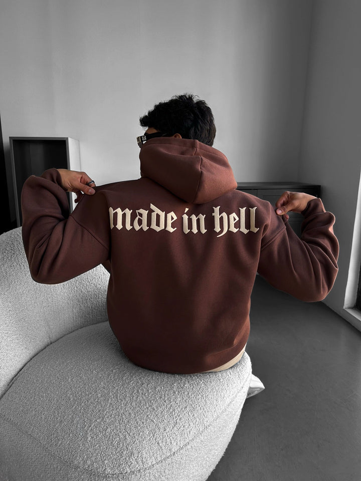 Oversize Made in Hell Hoodie - Brązowy
