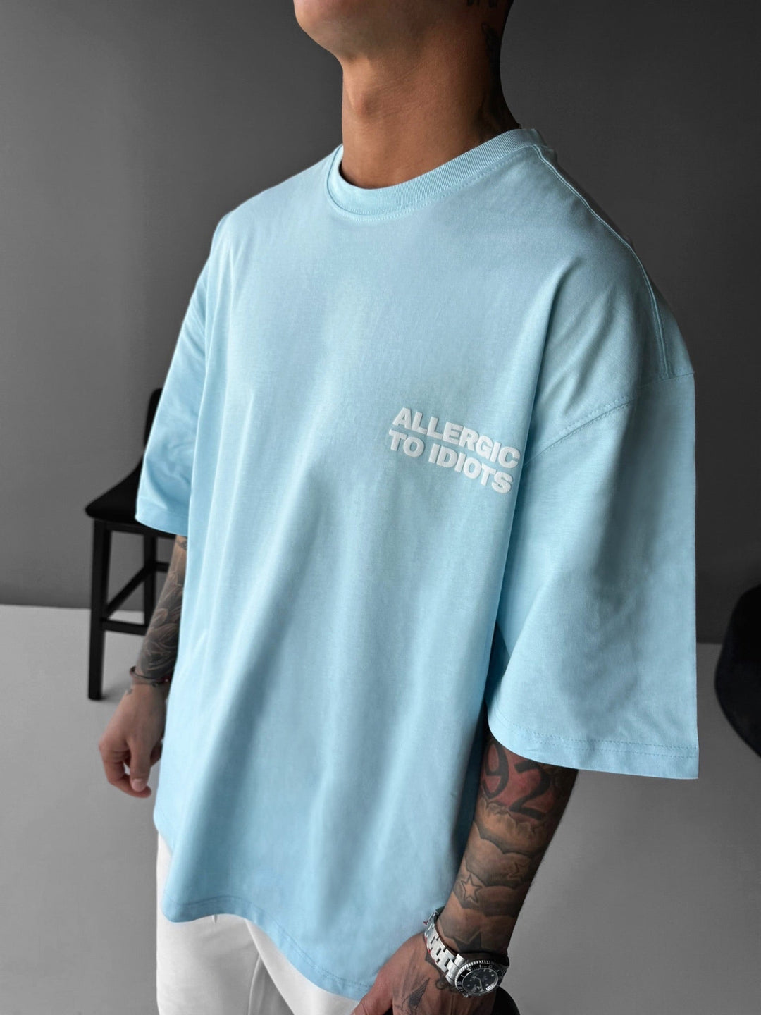 Oversize T-shirt z nadrukiem - Niebieski