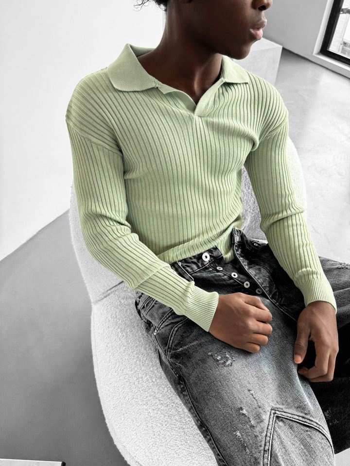 Sweter Polo Slim Fit - Miętowy