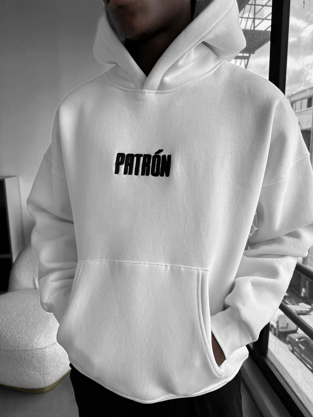Oversize Szczegółowy Hoodie Patron - Ecru