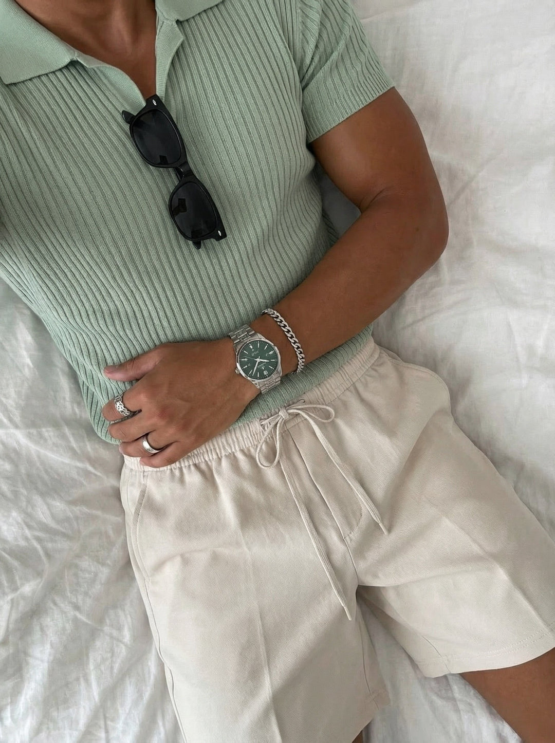 Slim Fit Knit Polo T-Shirt - Miętowy