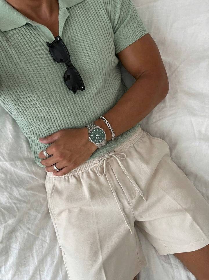 Slim Fit Knit Polo T-Shirt - Miętowy