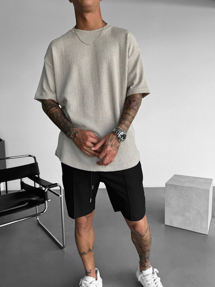 Oversize Crepe T-Shirty - Kamień