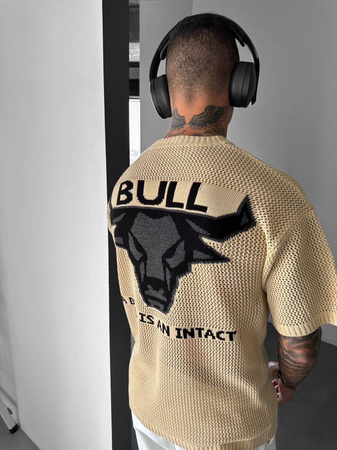 Oversize Bull Knit T-Shirt - Beżowy