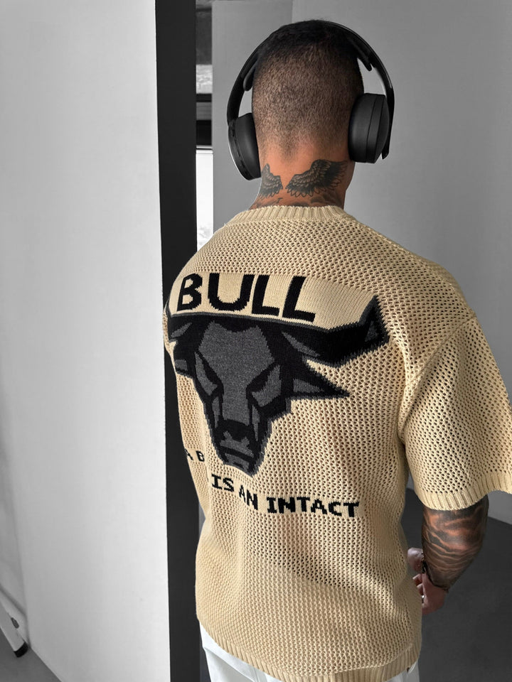 Oversize Bull Knit T-Shirt - Beżowy