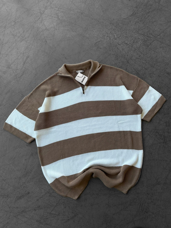 Koszulka T-shirt w regularnym fasonie w paski - Camel