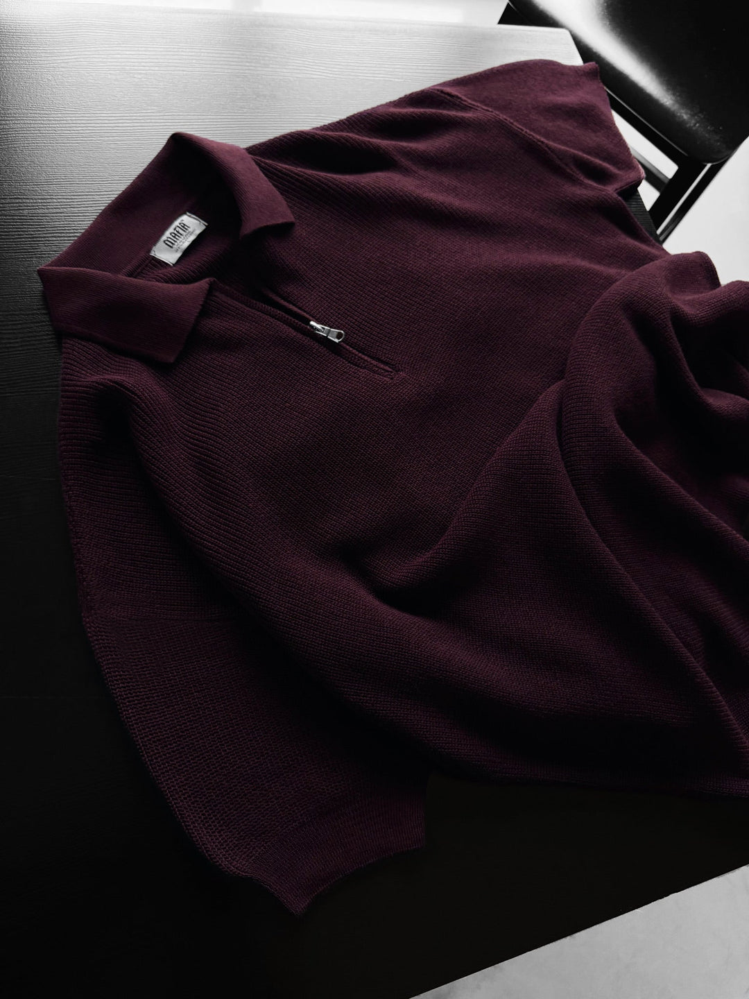 Oversize Zipper Knit Polo T-shirt - Śliwka