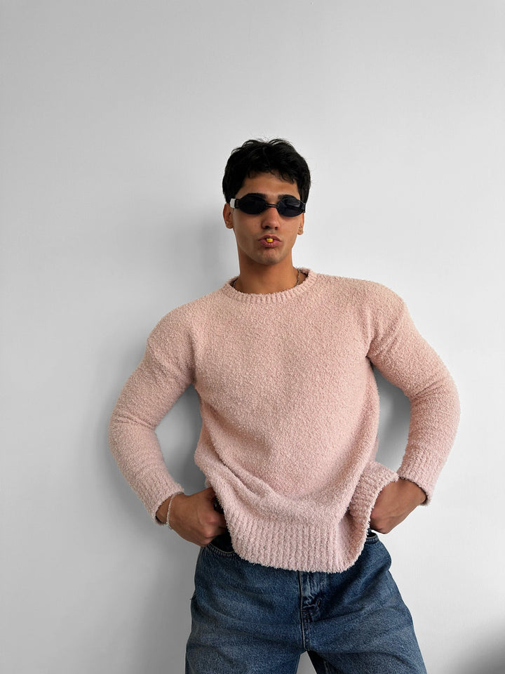 Oversize Plush Pullover - Różowy Dym