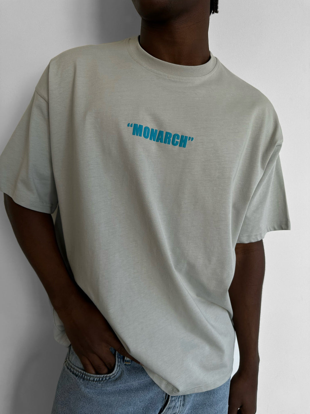 T-Shirt Oversize Monarch - Szary i Niebieski