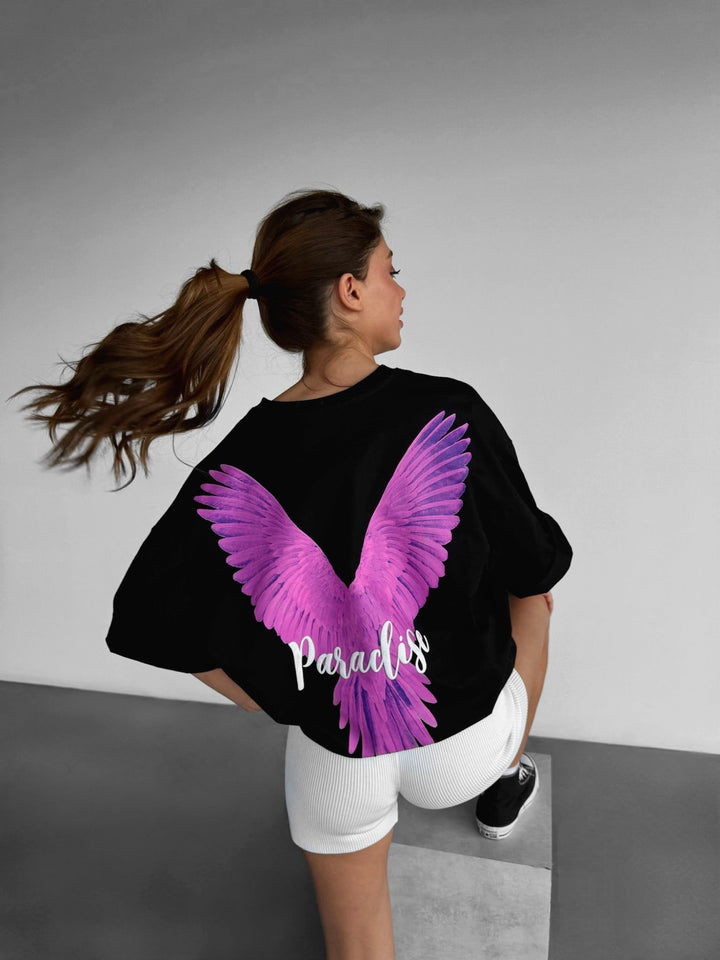 T-shirt Oversize Parrot Paradise - Czarny i Różowy