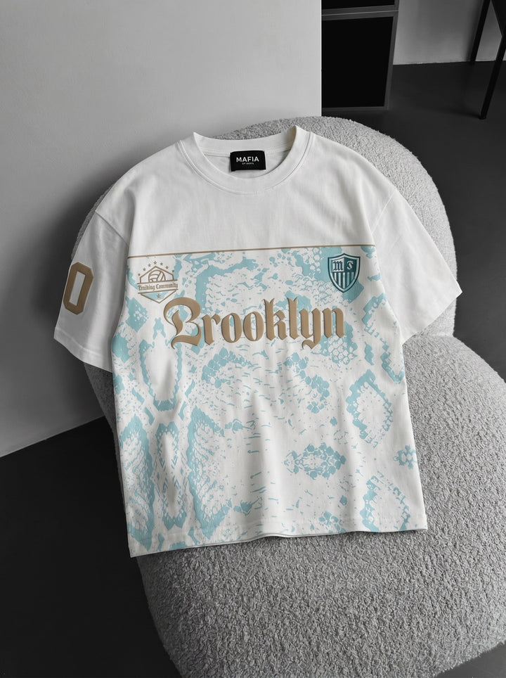 T-shirt Oversize Brooklyn - Ecru i Turkusowy