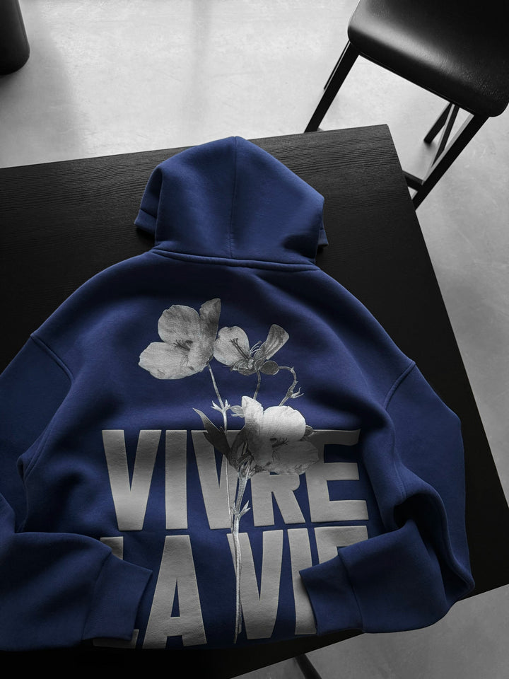 Oversize Vivre La Vie Hoodie - Jasnoniebieski