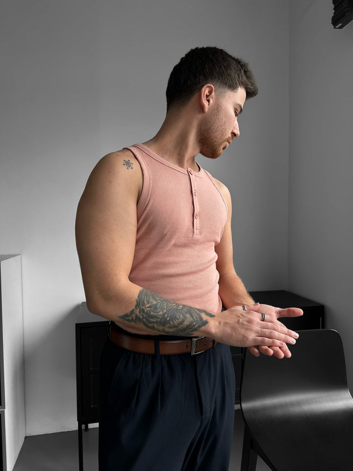 Slim Fit Button Tanktop - Pudrowy