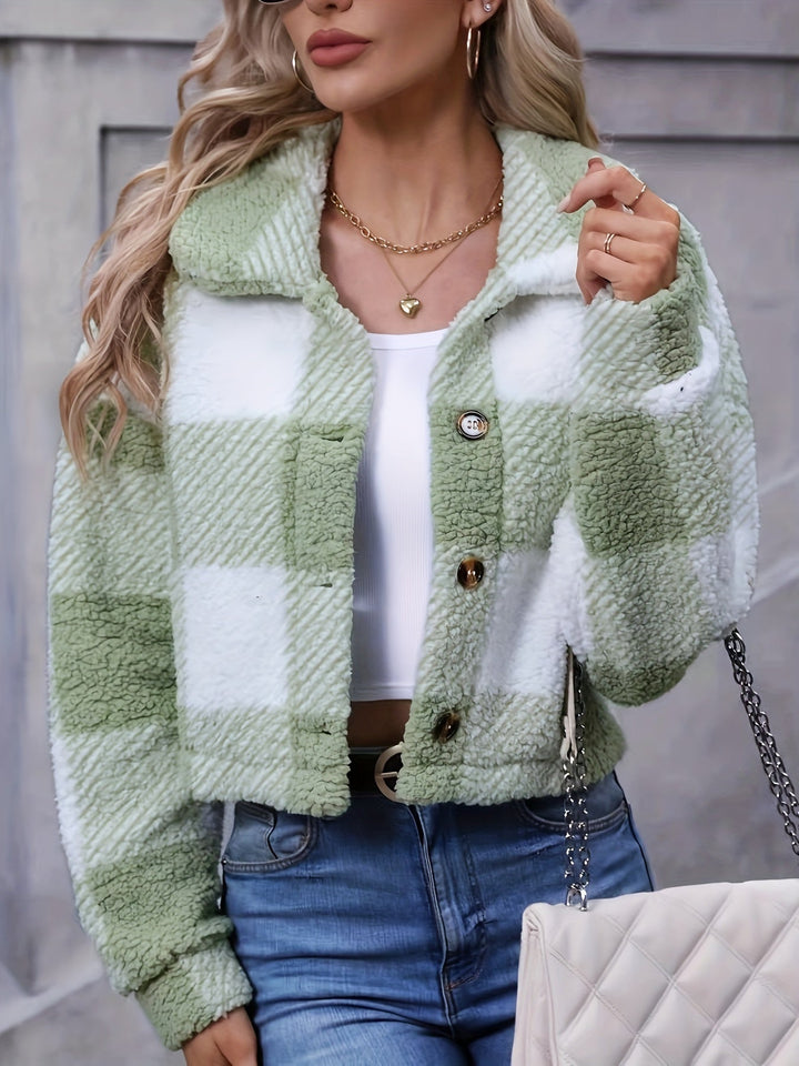 Przytulny Cropped krata kurtka