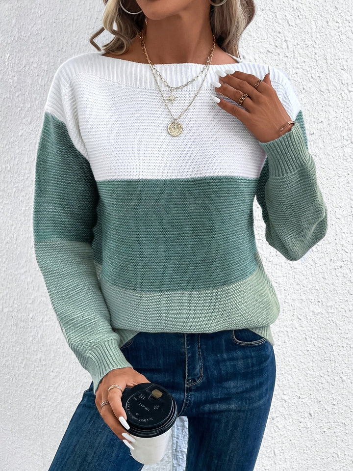 Blok kolorów Drop-Shoulder sweter