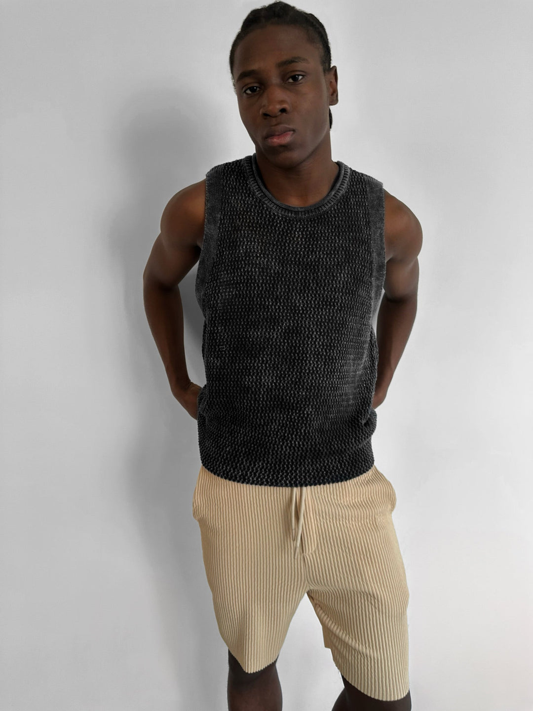 Oversize Washed Knit Tanktop - Czarny
