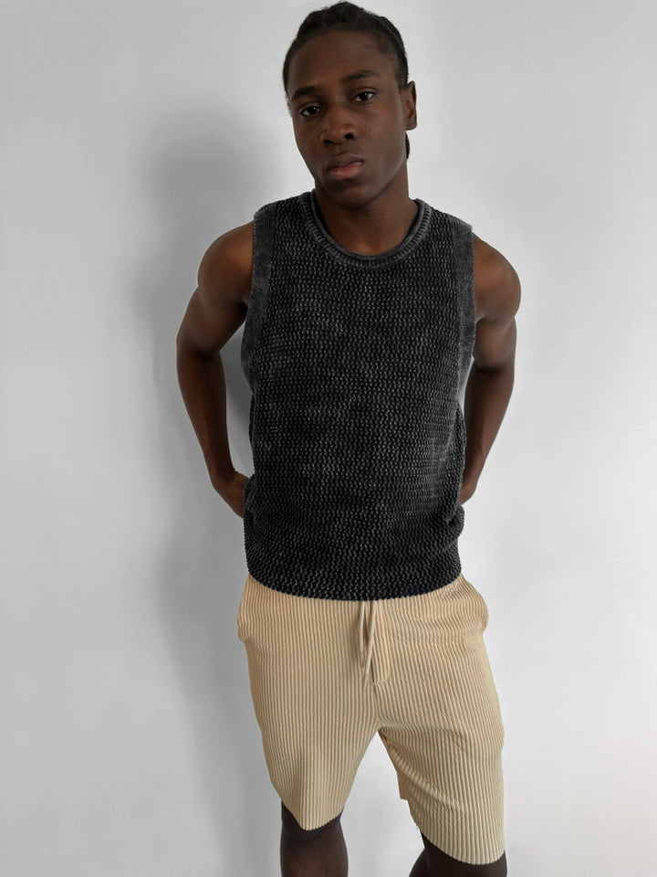 Oversize Washed Knit Tanktop - Czarny