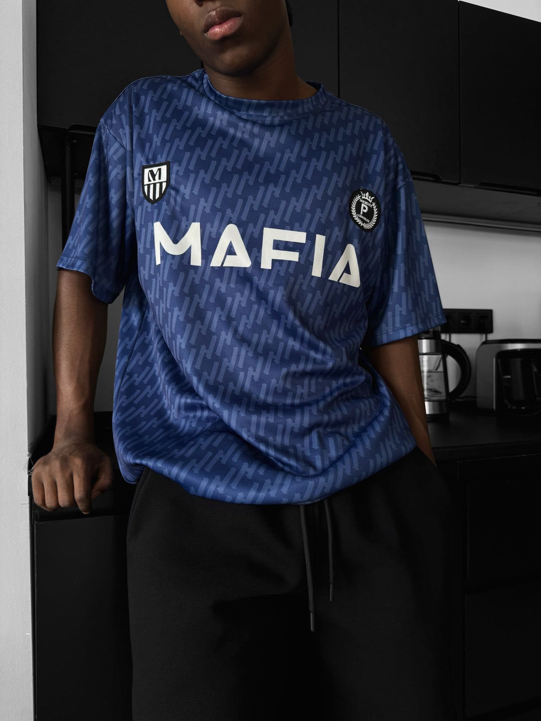 Oversize Mafia T-shirt - Niebieski