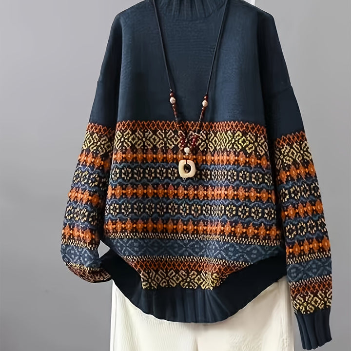 Vintage Jacquard luźny-krój sweter