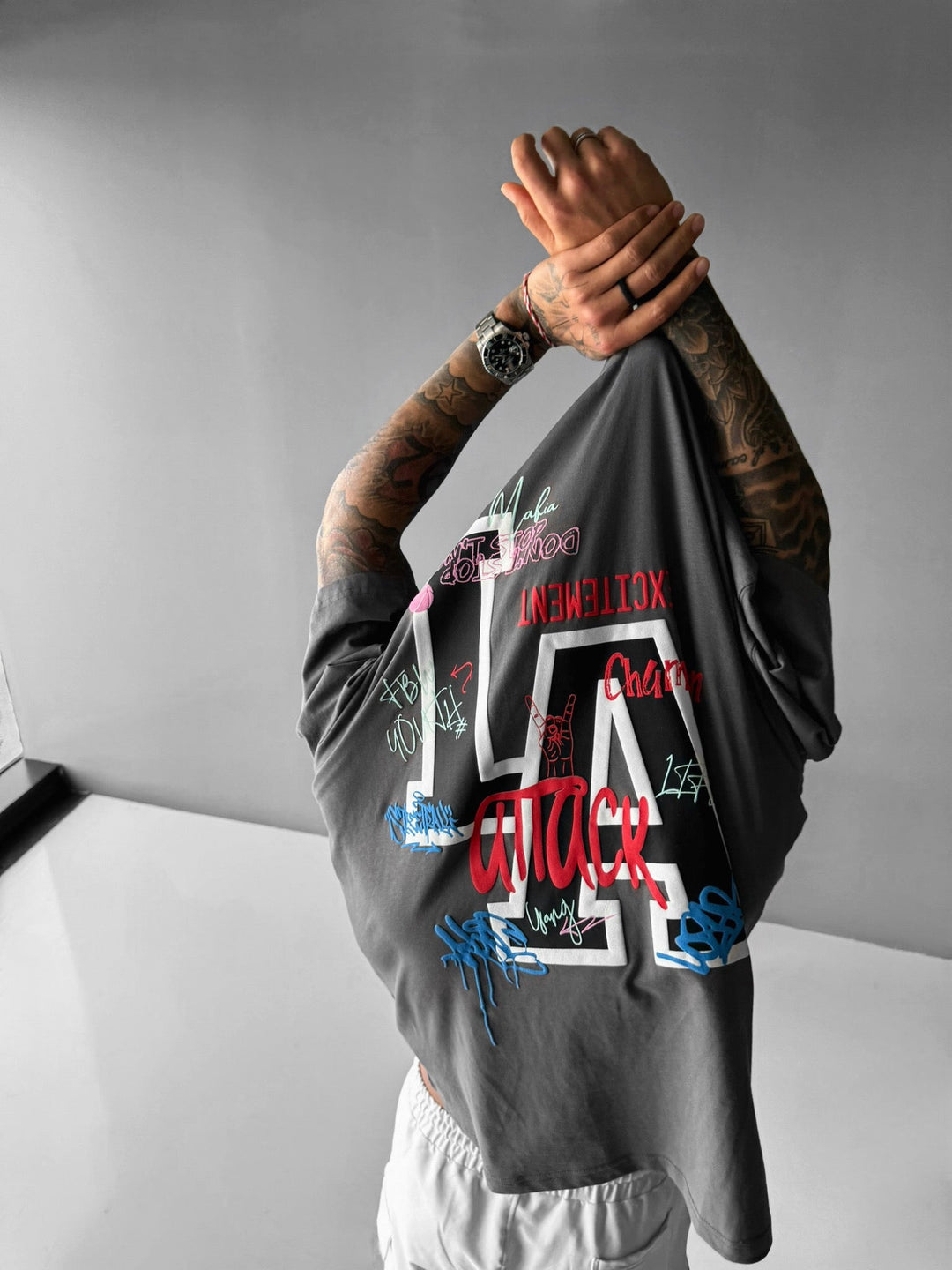 Oversize T-shirt L.A - Antracytowy