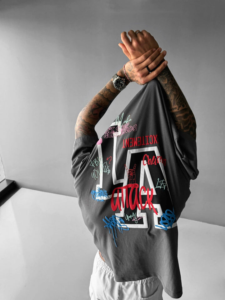 Oversize T-shirt L.A - Antracytowy