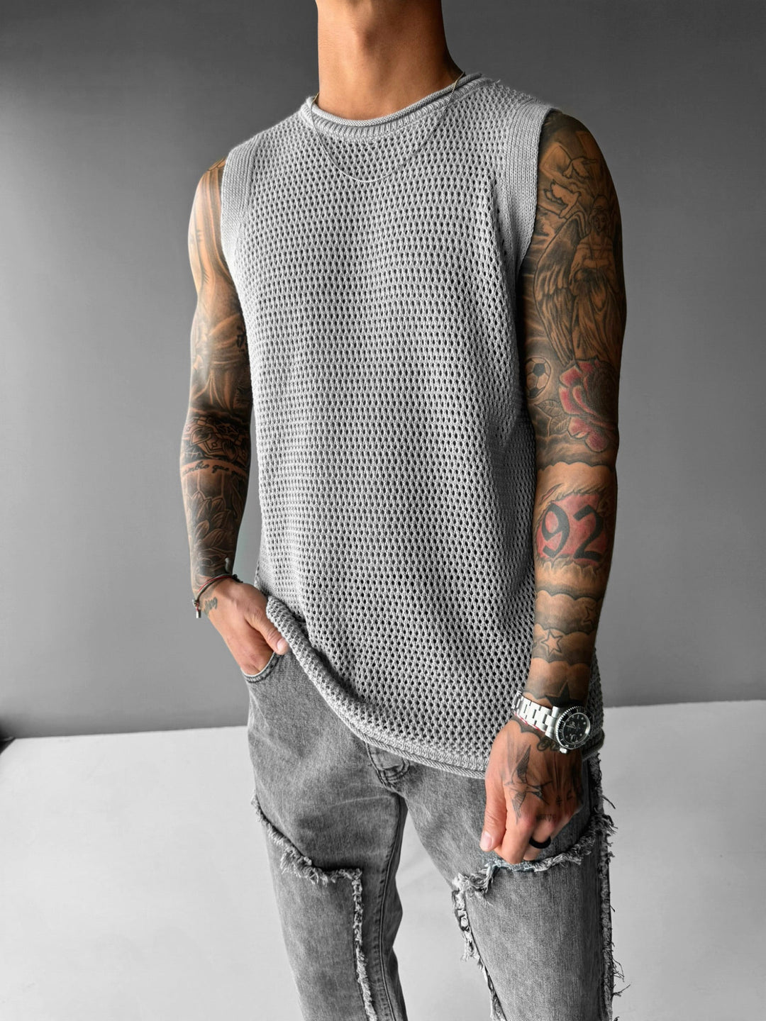 Oversize Teksturowany Top - Szary