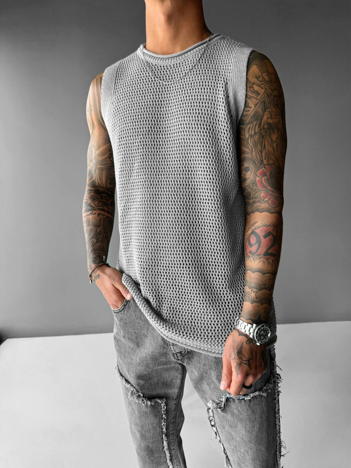 Oversize Teksturowany Top - Szary