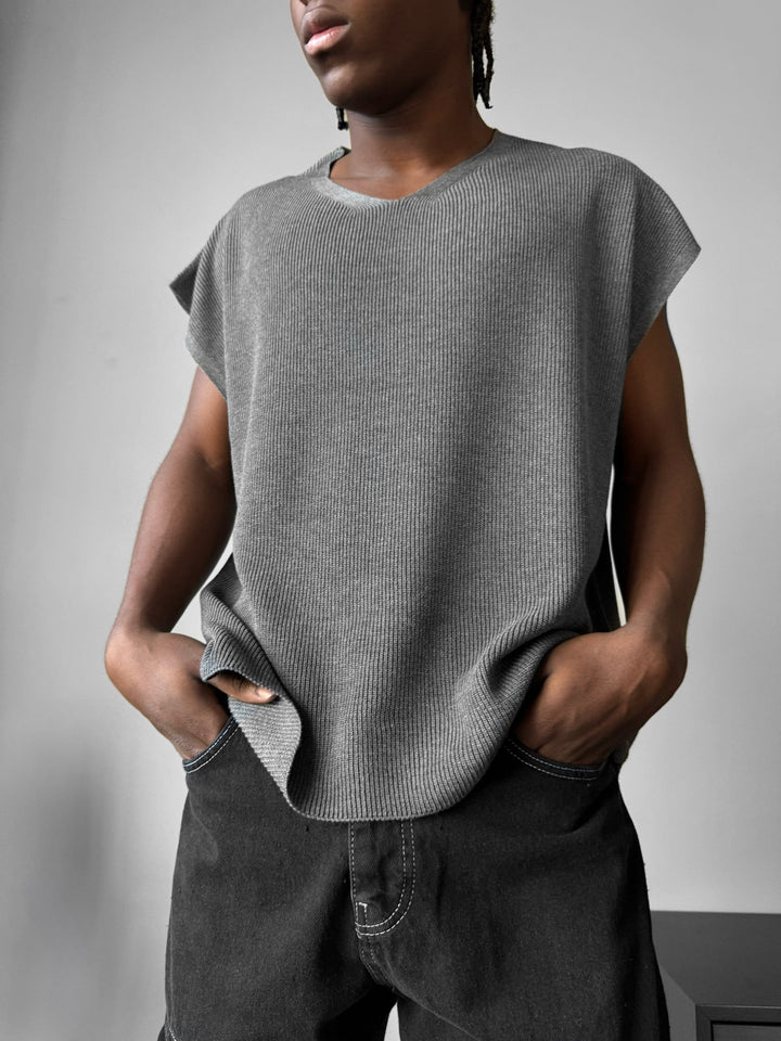 Oversize rolowany krawędź dzianinowy top - Antracyt
