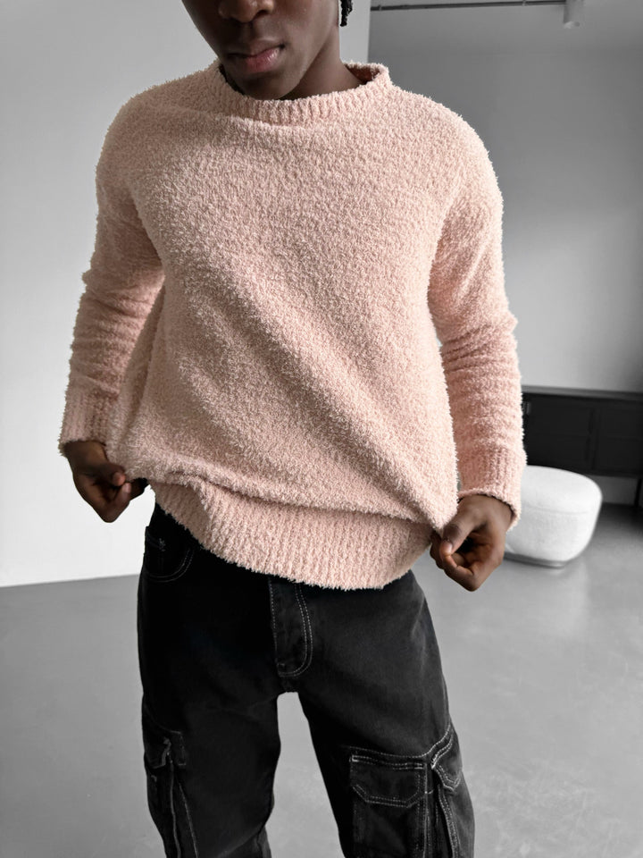 Oversize Plush Pullover - Różowy Dym