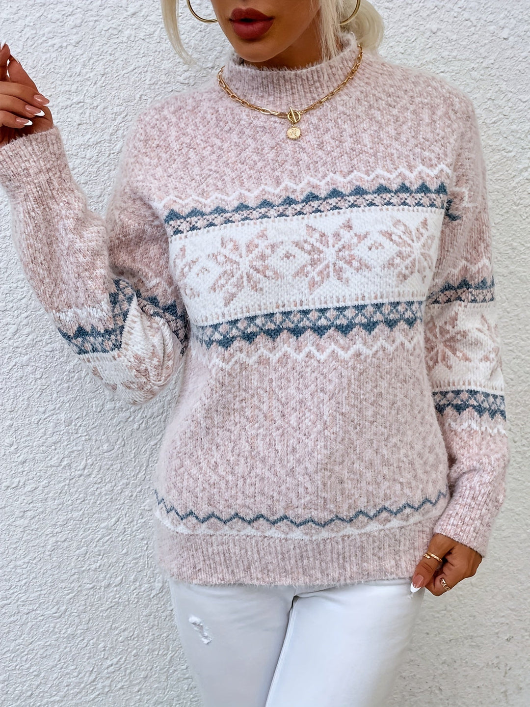 Przytulny Snowflake półgolf sweter