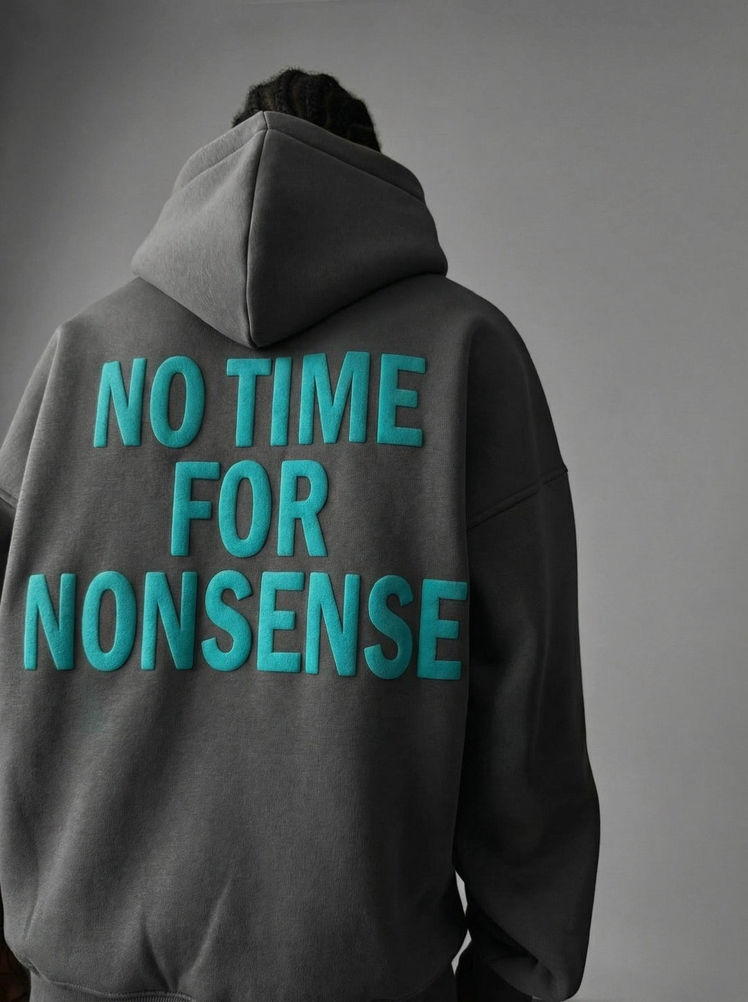 Oversize “Nie ma czasu na bzdury” Hoodie - Antracytowy i Niebieski
