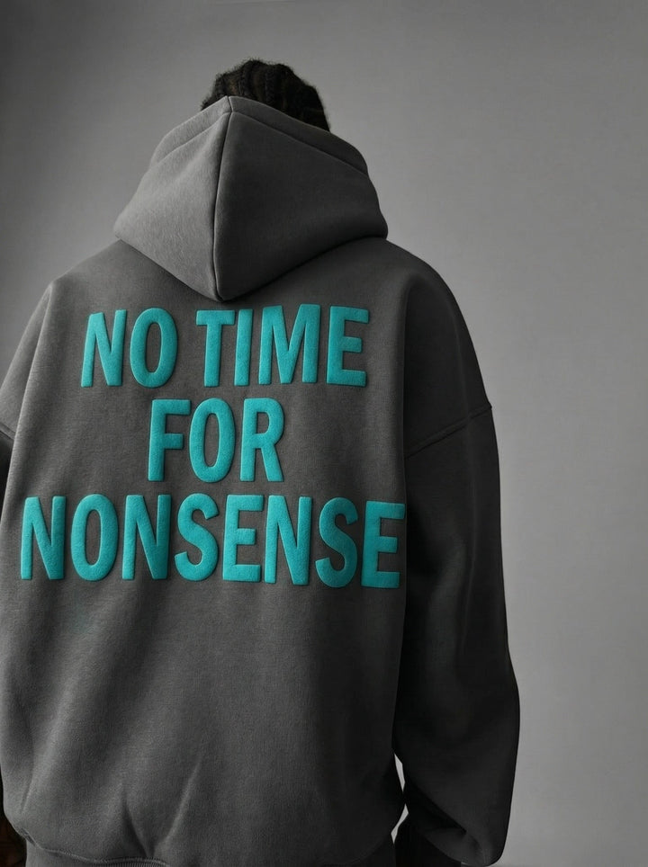 Oversize “Nie ma czasu na bzdury” Hoodie - Antracytowy i Niebieski