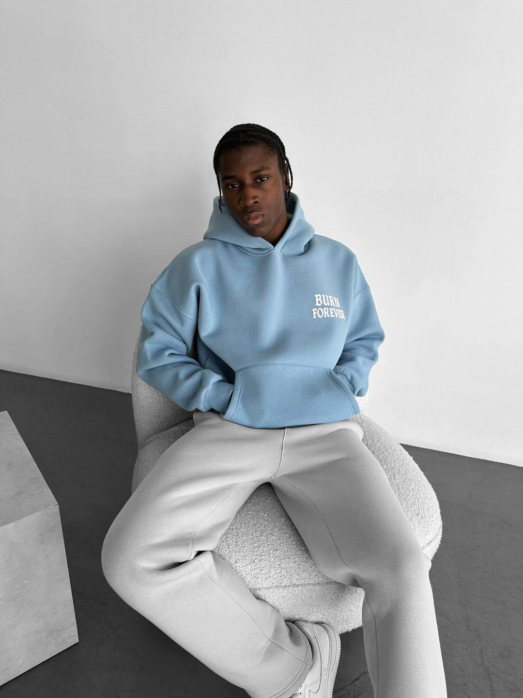 Oversize “Burn Forever” Hoodie - Faded Denim