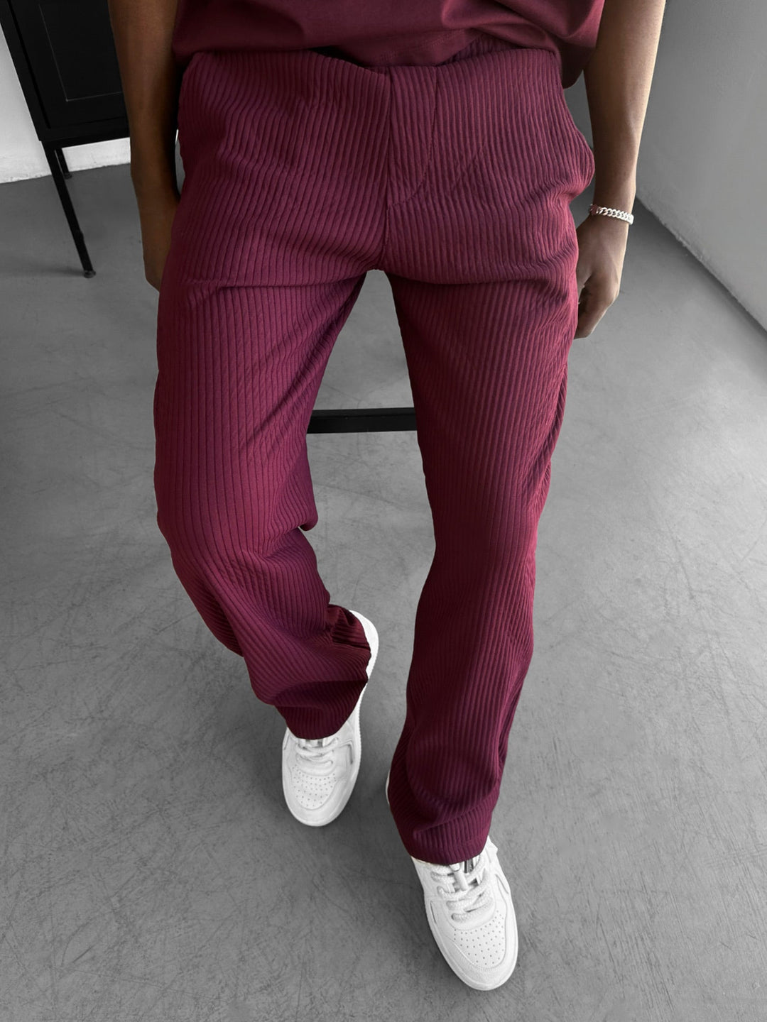 Luźne Spodnie Ribbed - Bordeaux