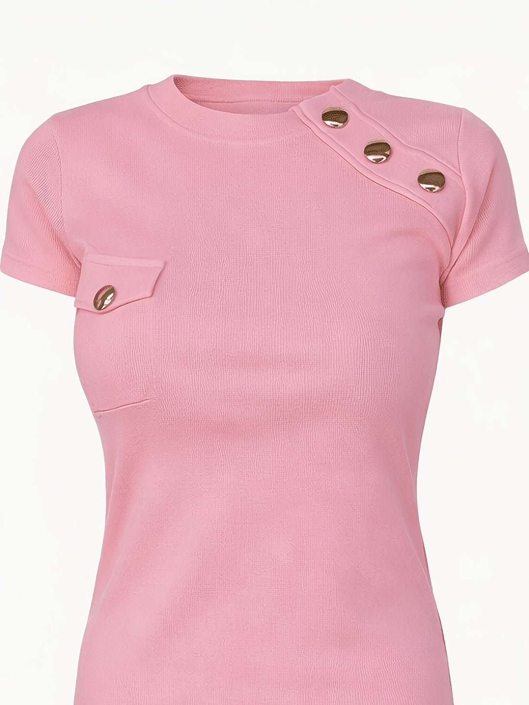 Z akcentem guzikowym krótki-rękaw T-shirt
