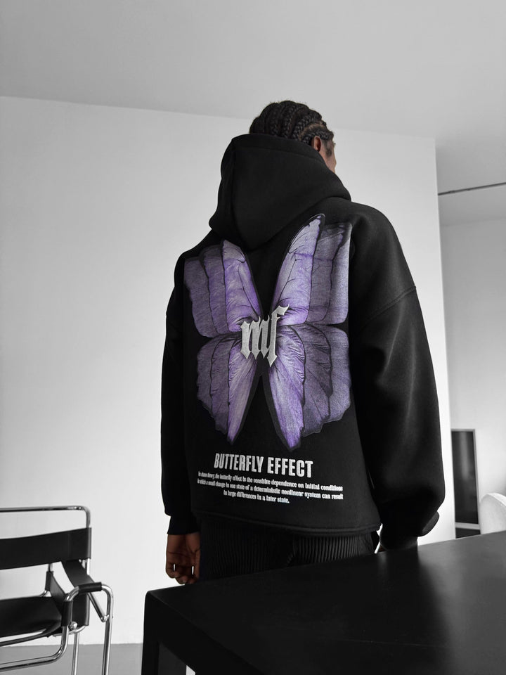 Hoodie z efektem motyla w oversize - Czarny