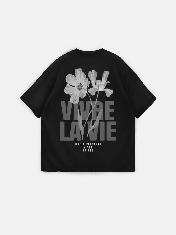 Oversize T-shirt Vivre la Vie - Czarny i Antracytowy