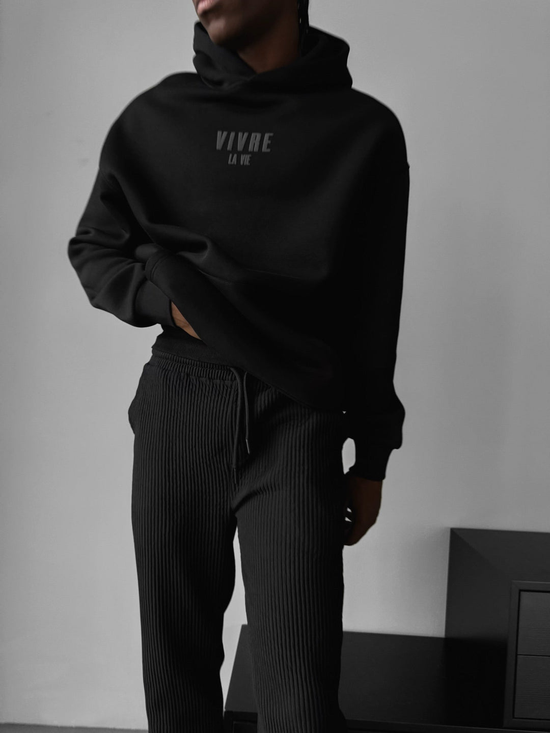 Oversize Vivre La Vie Hoodie - Czarny i Szary